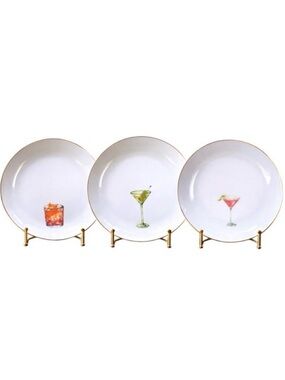 Set of 4 Cocktail Themed Appetizer Plates Martini Margarita Old Fashioned Cosmo